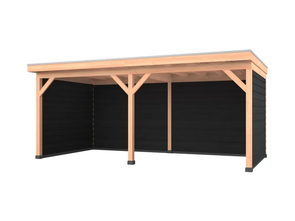 Must-Have Douglas overkapping, 600 x 300, met achterwand en twee zijwanden, Westwood Comfort Zwart