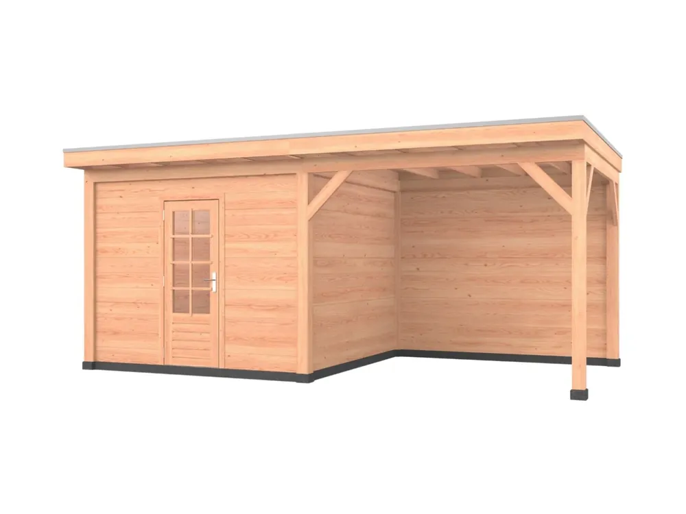 Bestseller Douglas overkapping, 600 x 300, met schuur en achterwand, Westwood Comfort