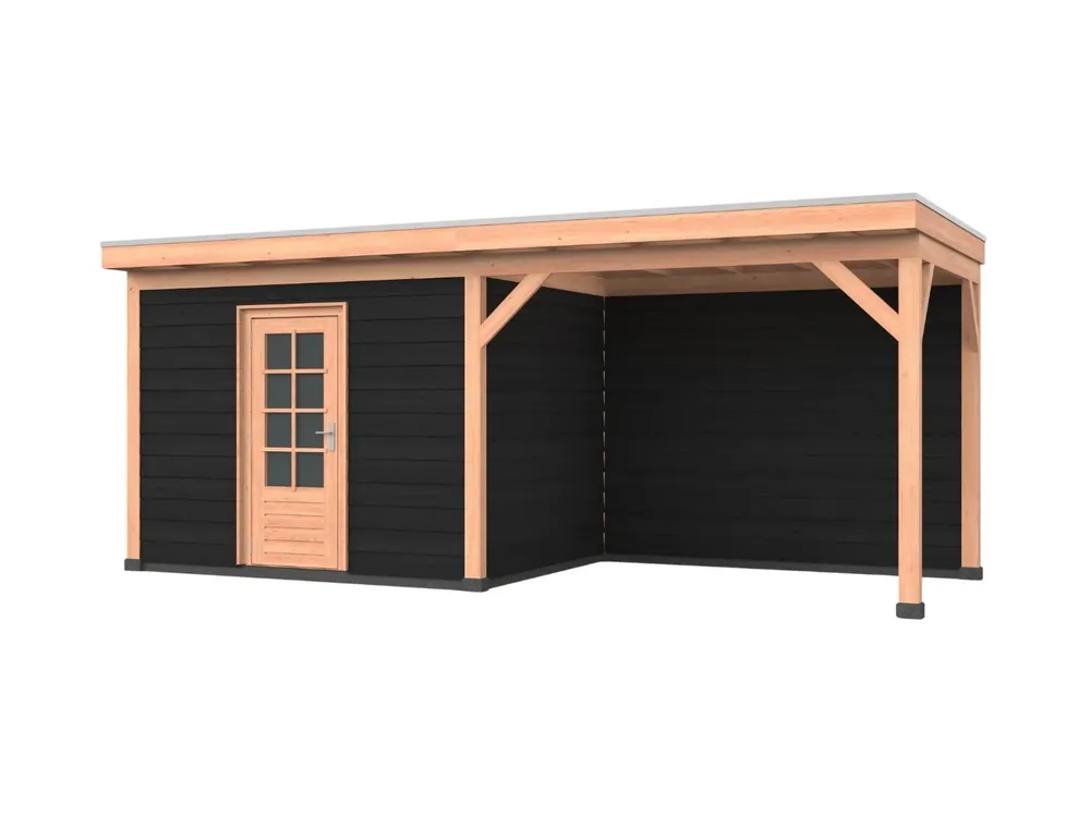 Direct Verzonden Douglas overkapping, 600 x 300, met schuur en achterwand, Westwood Comfort Zwart