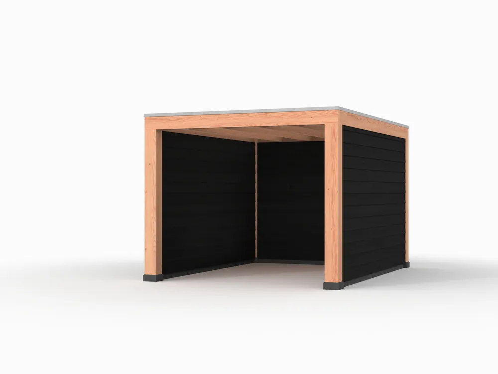 Op = Op Douglas overkapping, 300 x 400, met zwarte achterwand en twee zijwanden, Westwood Modern