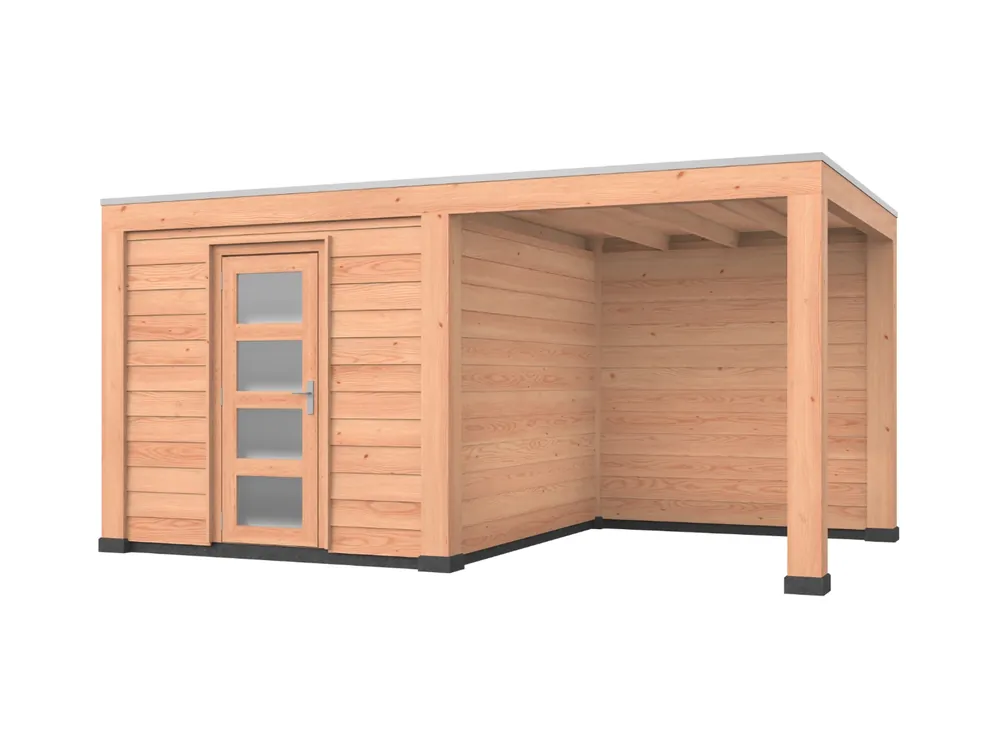 Tijdelijk Beschikbaar Douglas overkapping, 500 x 300, met schuur en achterwand, Westwood Modern
