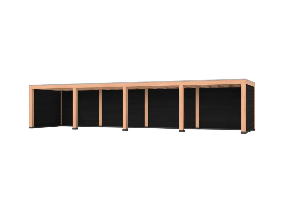 Gecertificeerd Douglas overkapping, 1200 x 300, met zwarte achterwand en twee zijwanden, Westwood Modern