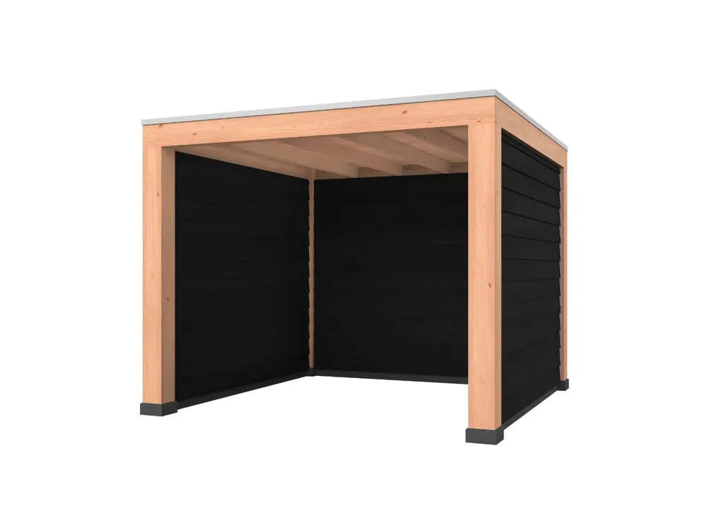 Douglas overkapping, 300 x 300, met zwarte achterwand en twee zijwanden, Westwood Modern Gereduceerde Prijs
