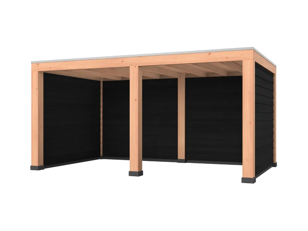 Gecertificeerd Douglas overkapping, 500 x 300, met zwarte achterwand en twee zijwanden, Westwood Modern