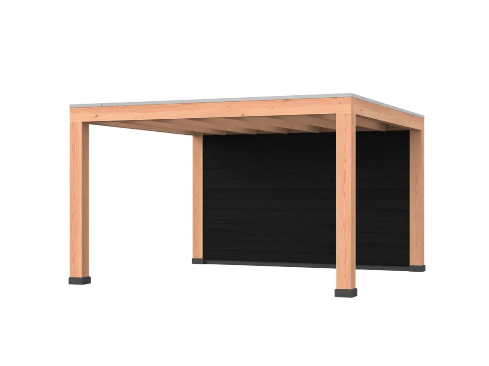 Fabrieksprijs Douglas overkapping, 400 x 400, met zwarte achterwand, Westwood Modern