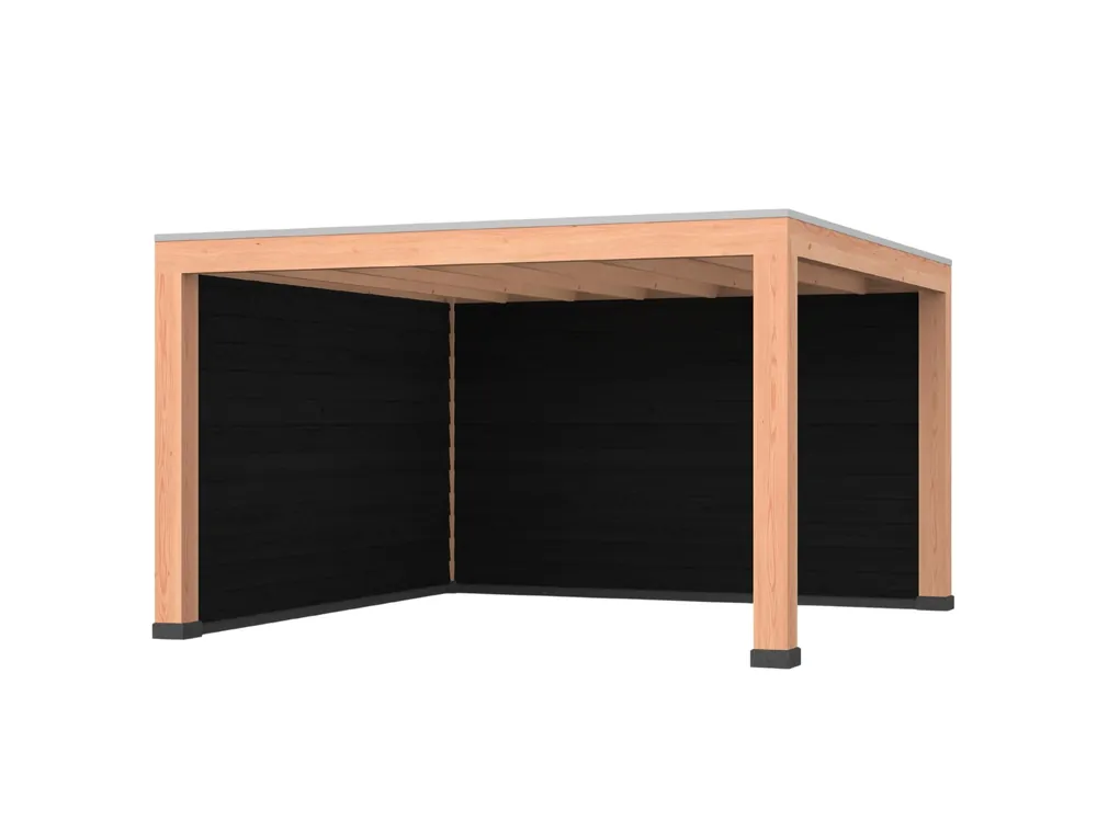 Direct Beschikbaar Douglas overkapping, 400 x 400, met zwarte achterwand en zijwand, Westwood Modern