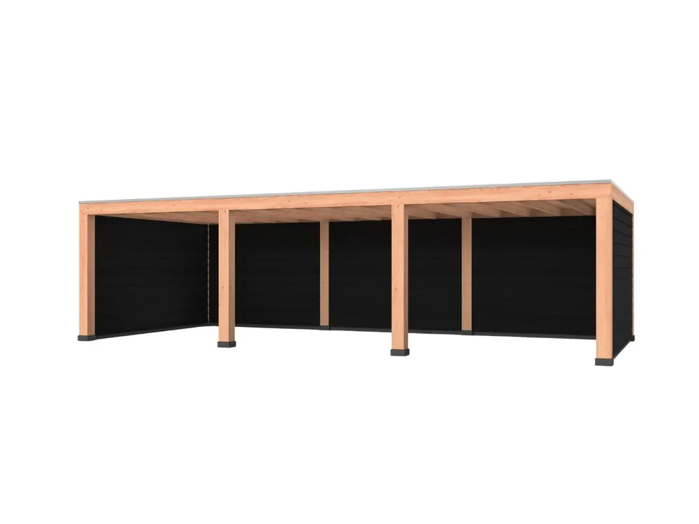Favoriet Douglas overkapping, 900 x 400, met zwarte achterwand en twee zijwanden, Westwood Modern