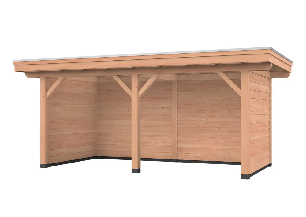 Douglas overkapping, 600 x 300, met achterwand en twee zijwanden, Westwood Vrijbuiter Betrouwbaar