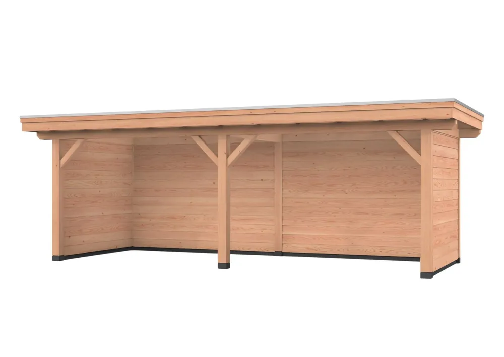 Douglas overkapping, 750 x 300, met achterwand en twee zijwanden, Westwood Vrijbuiter Fabrieksprijs