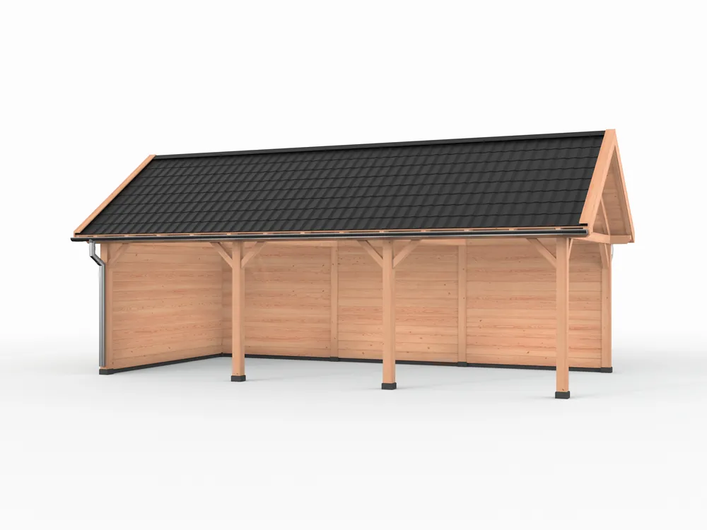 Op = Op Douglas overkapping zadeldak, 900 x 400, met achterwand en zijwand, Westwood Vrijbuiter