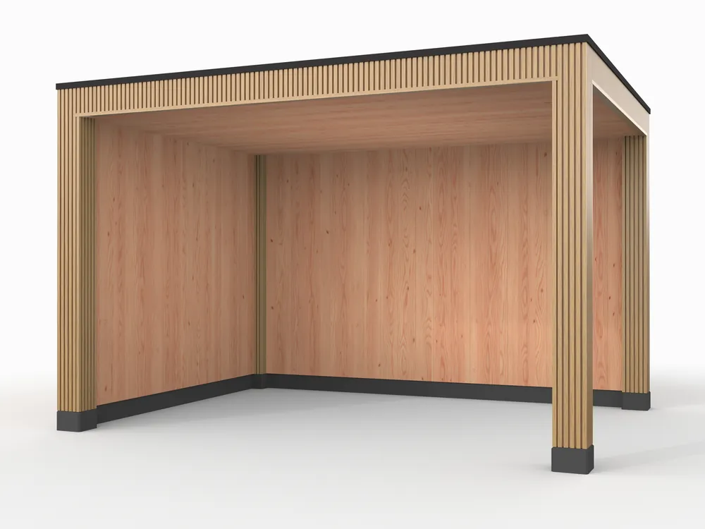 Laatste Kans Douglas overkapping, 400 x 300, met achterwand en zijwand, Westwood Rhombus Red Cedar