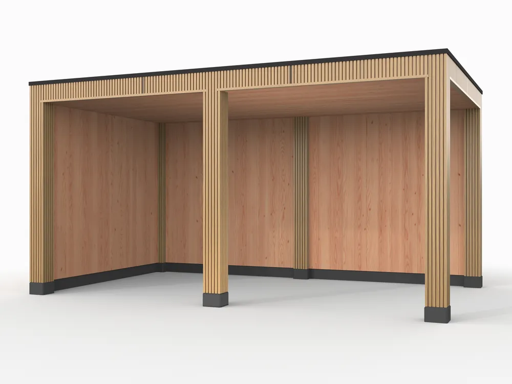 Douglas overkapping, 500 x 300, met achterwand en zijwand, Westwood Rhombus Red Cedar Express Levering