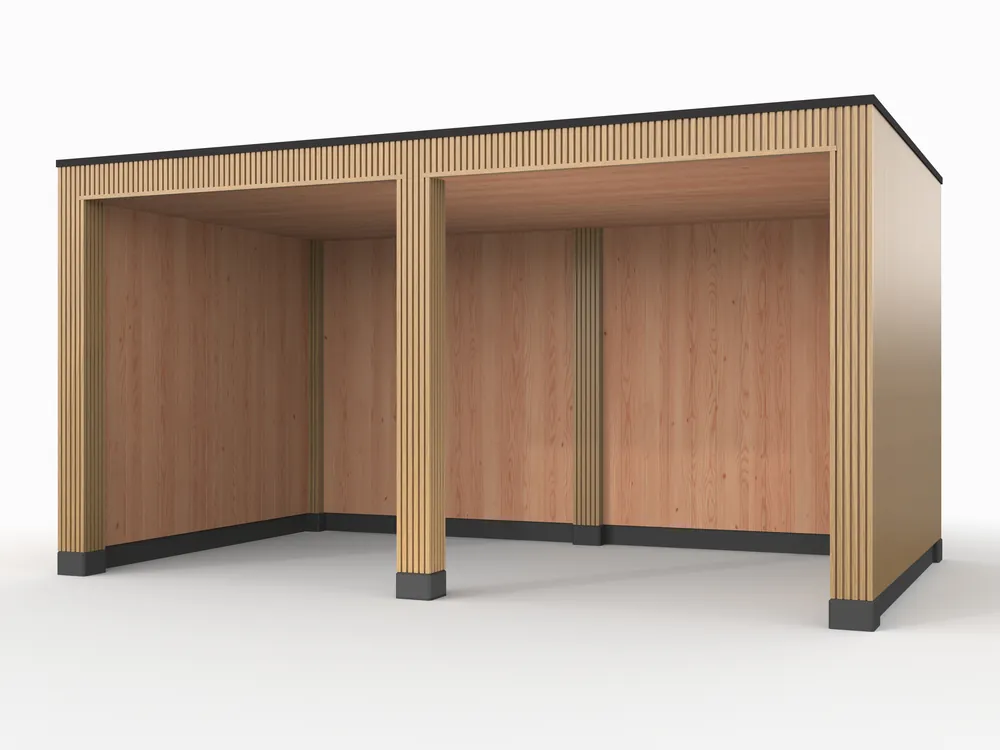 Op = Op Douglas overkapping, 500 x 300, met achterwand en twee zijwanden, Westwood Rhombus Red Cedar