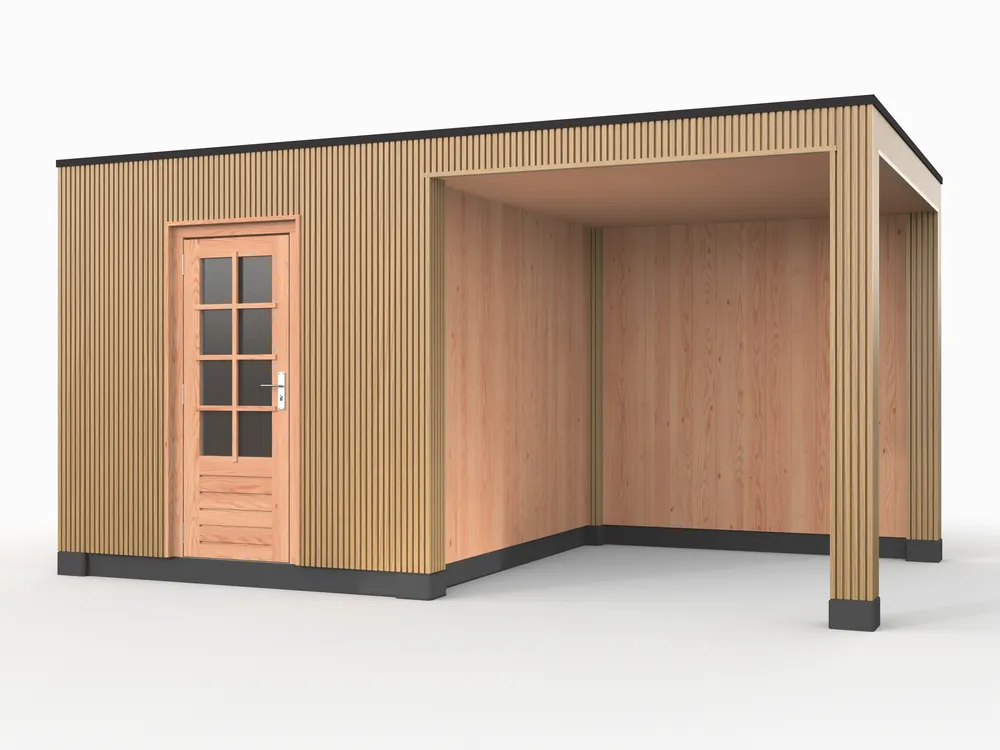 Douglas overkapping, 500 x 300, met schuur en achterwand, Westwood Rhombus Red Cedar Koop Vandaag