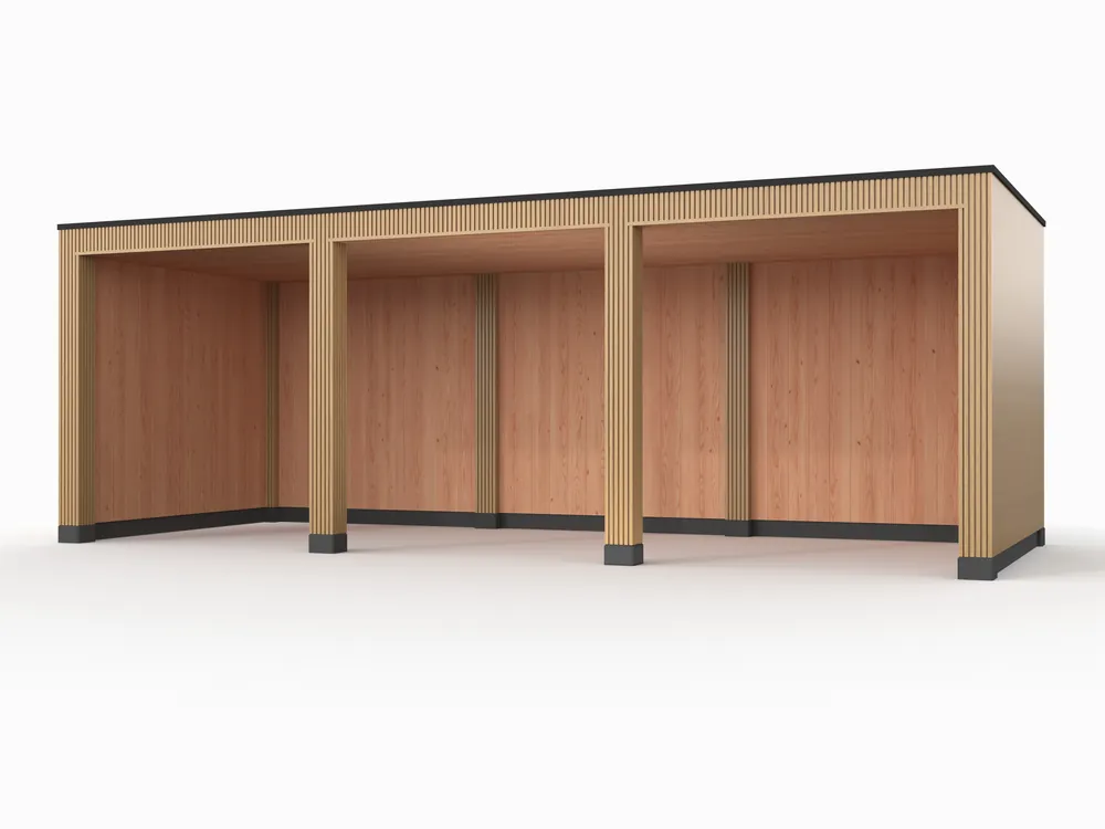 Koop Vandaag Douglas overkapping, 750 x 300, met achterwand en twee zijwanden, Westwood Rhombus Red Cedar