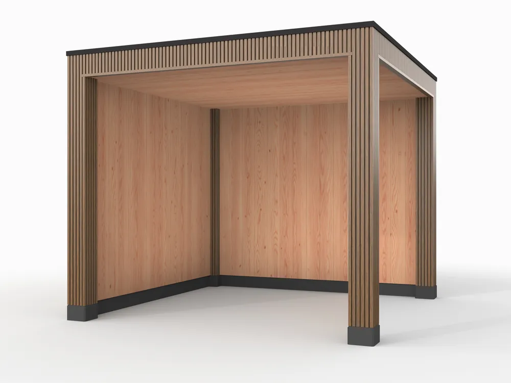 Douglas overkapping, 300 x 300, met achterwand en zijwand, Westwood Rhombus Teak Betaalbaar