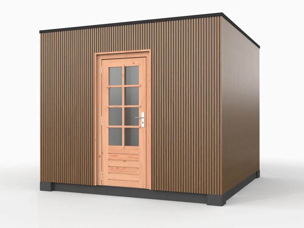 Douglas overkapping, 300 x 300, met schuur, Westwood Rhombus Teak Bestseller