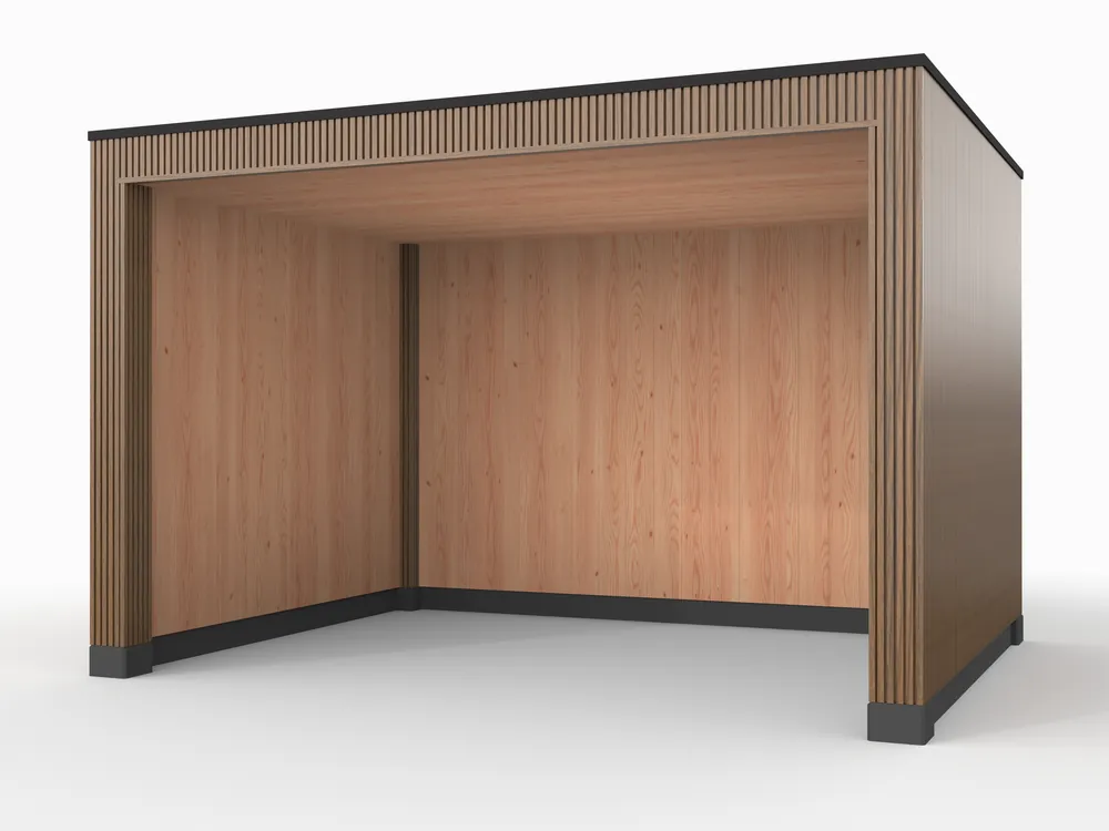 Douglas overkapping, 400 x 300, met achterwand en twee zijwanden, Westwood Rhombus Teak Meest Verkocht