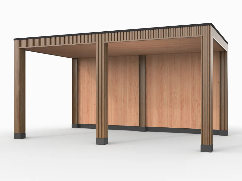 Exclusieve Aanbieding Douglas overkapping, 500 x 300, met achterwand, Westwood Rhombus Teak