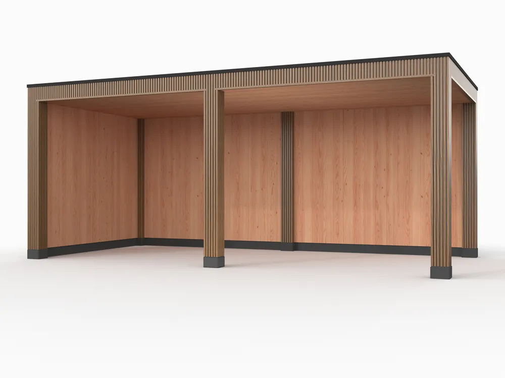 Must-Have Douglas overkapping, 600 x 300, met achterwand en zijwand, Westwood Rhombus Teak
