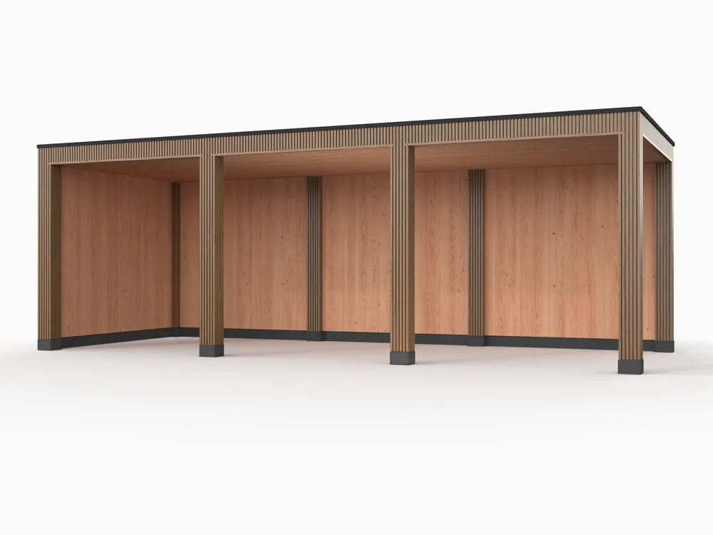 Douglas overkapping, 750 x 300, met achterwand en zijwand, Westwood Rhombus Teak Direct Beschikbaar