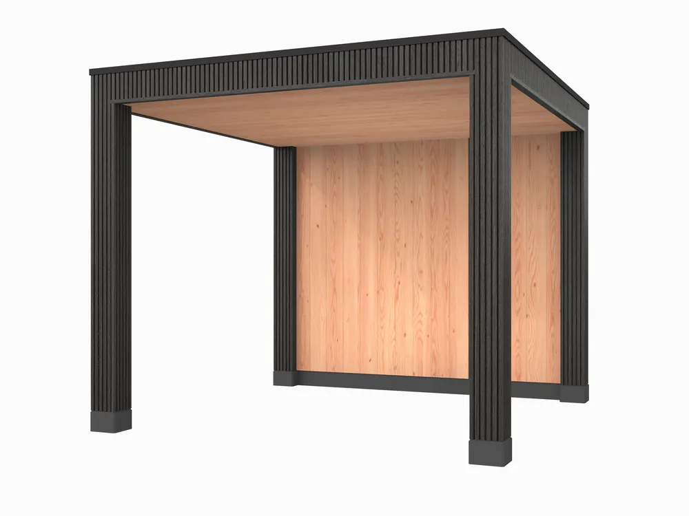 Douglas overkapping, 300 x 300, met achterwand, Westwood Rhombus Zwart Speciale Aanbieding