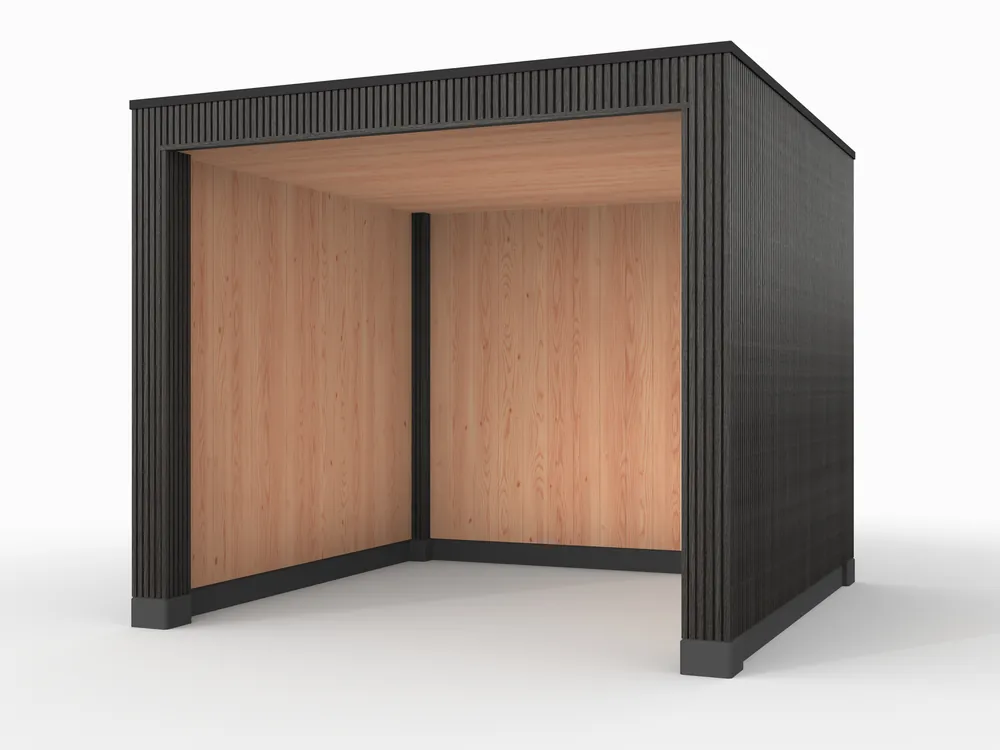 Douglas overkapping, 300 x 300, met achterwand en twee zijwanden, Westwood Rhombus Zwart Lage Kosten