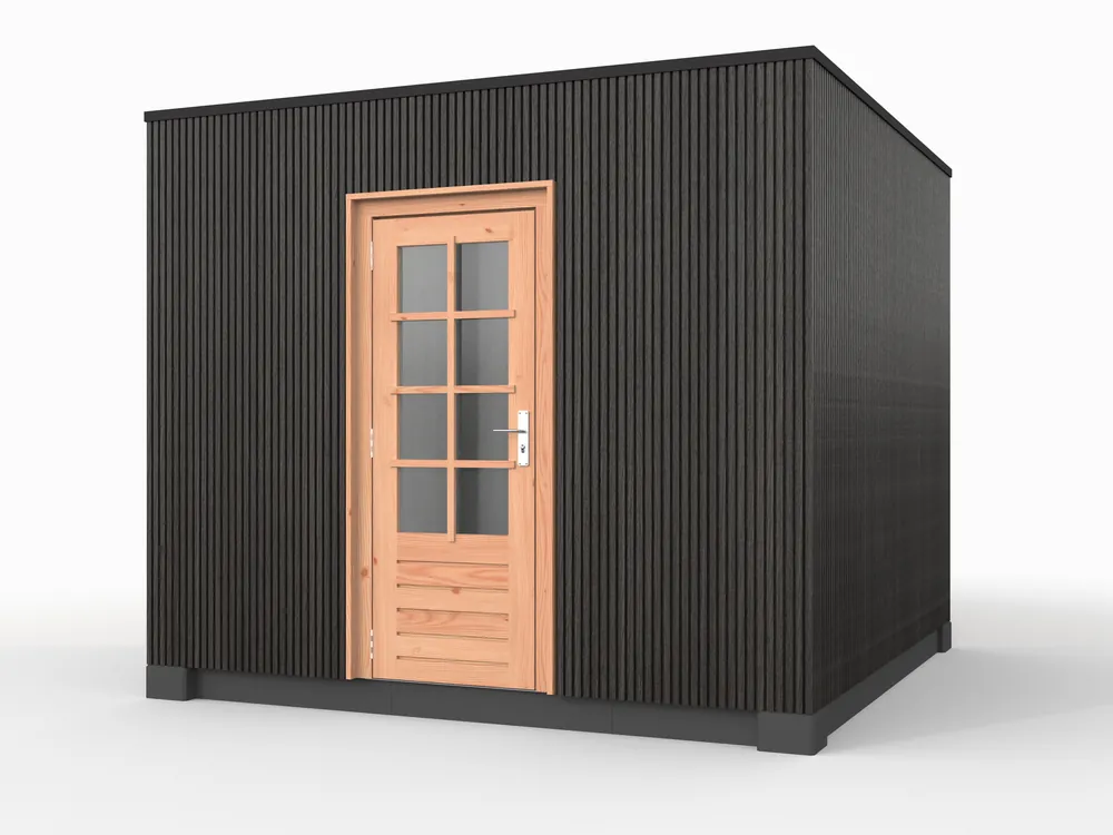 Hoge Kwaliteit Douglas overkapping, 300 x 300, met schuur, Westwood Rhombus Zwart