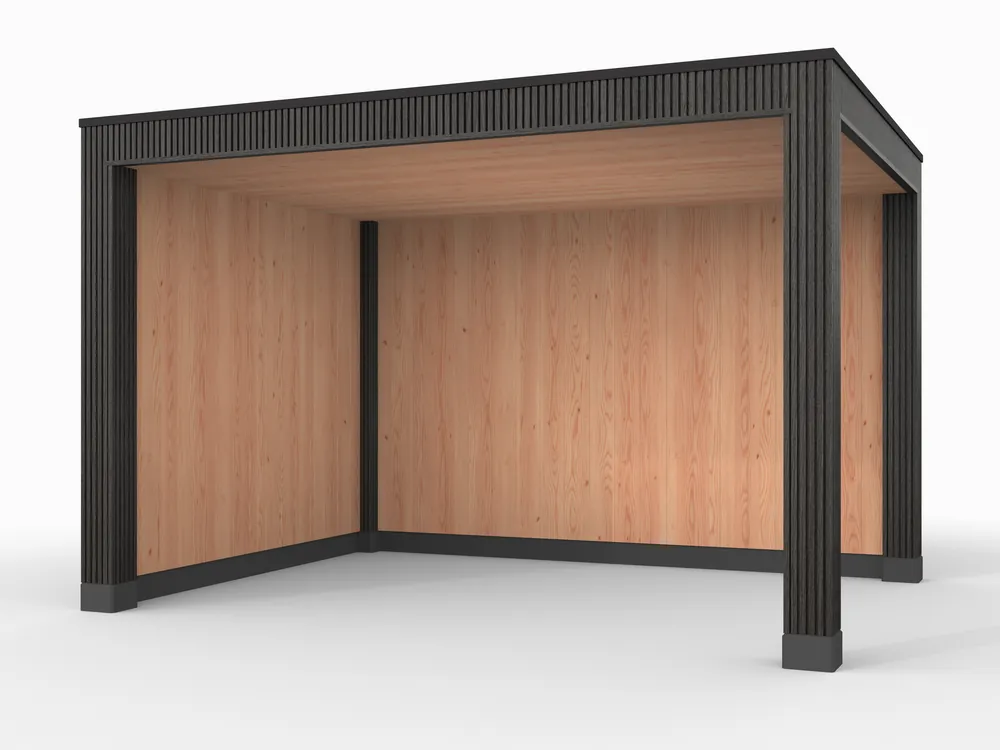 Douglas overkapping, 400 x 300, met achterwand en zijwand, Westwood Rhombus Zwart Laatste Versie