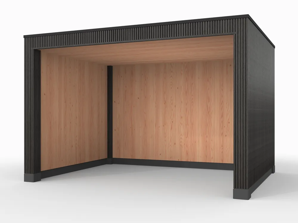 Douglas overkapping, 400 x 300, met achterwand en twee zijwanden, Westwood Rhombus Zwart Direct Verzonden