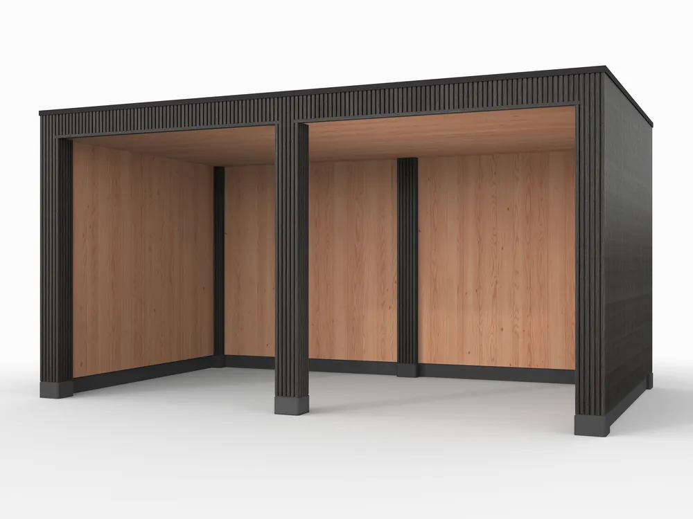 Douglas overkapping, 500 x 300, met achterwand en twee zijwanden, Westwood Rhombus Zwart Tijdelijk Beschikbaar
