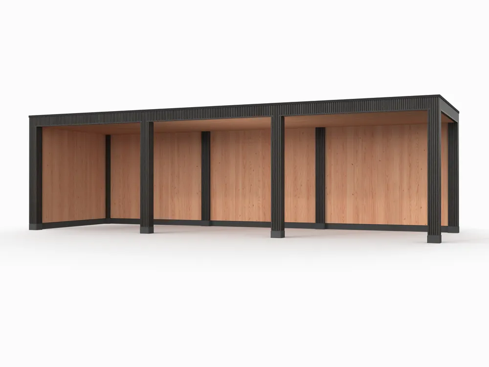Merkproduct Douglas overkapping, 900 x 300, met achterwand en zijwand, Westwood Rhombus Zwart