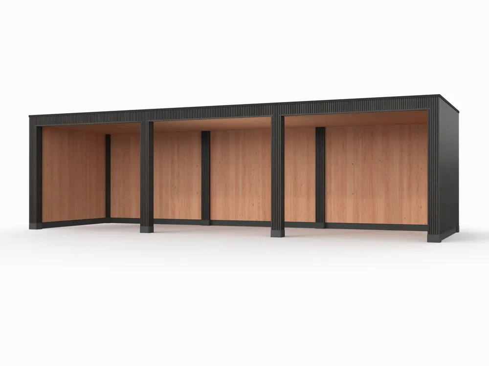 Douglas overkapping, 900 x 300, met achterwand en twee zijwanden, Westwood Rhombus Zwart Hete Deal