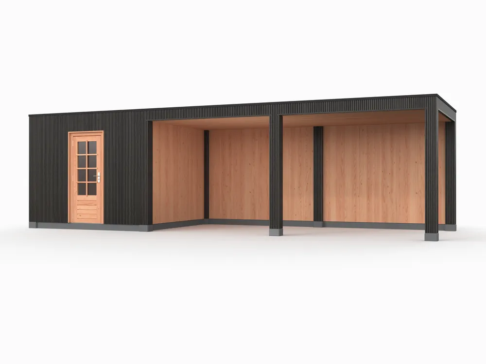 Douglas overkapping, 900 x 300, met schuur en achterwand, Westwood Rhombus Zwart Goedkoop