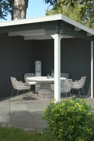 Lage Kosten Outdoor Life Blokhut Lara Carbon Grey-Wit 275 x 275 cm