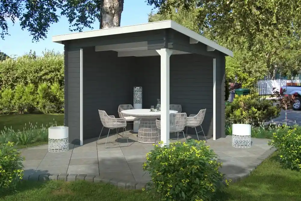 Lage Kosten Outdoor Life Blokhut Lara Carbon Grey-Wit 275 x 275 cm