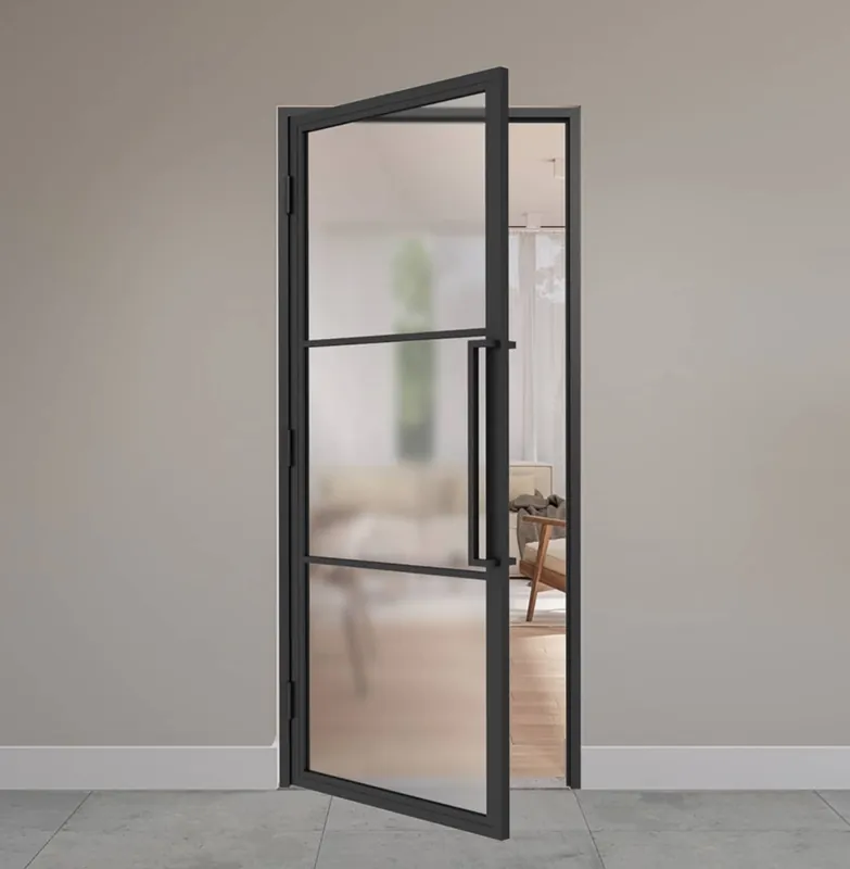 Stalen scharnierdeur met kozijn – 3 vaks – mat glas Betaalbaar