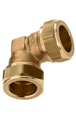 Actieprijs Messing knel knie 90 graden, 2 x knel - 22 mm
