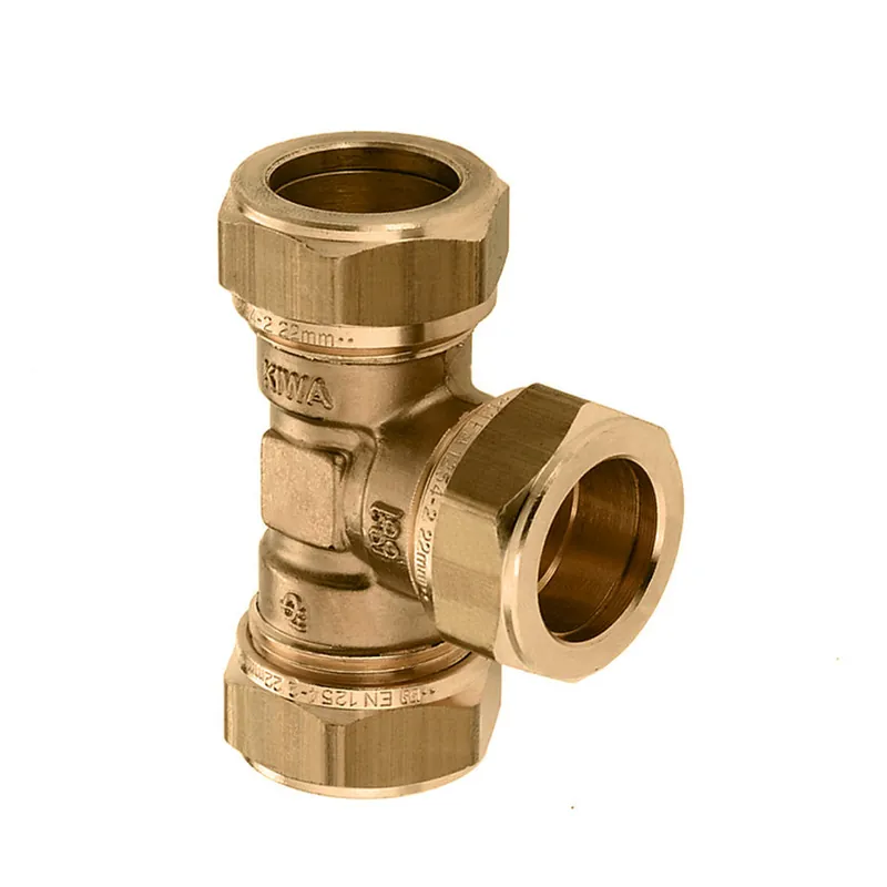 Messing T-stuk 90 graden 3 x knel, 15 mm Goedkoop