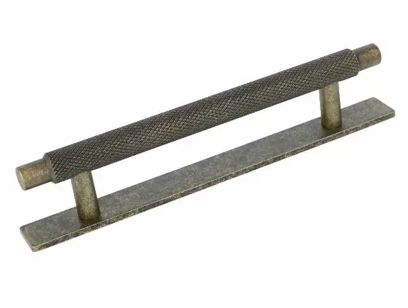 Lage Kosten Greep Geribbeld Met Achterplaat 128 mm messing Antiek