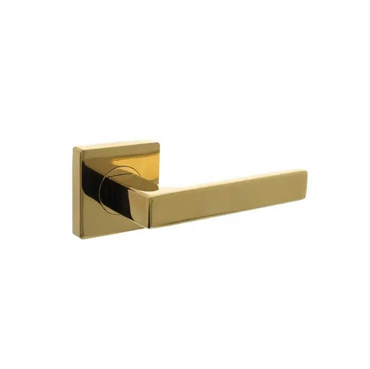 Intersteel enkele deurklink rechts Hera op vierkante rozet met nokken 55x55x10mm PVD messingkleur Premium