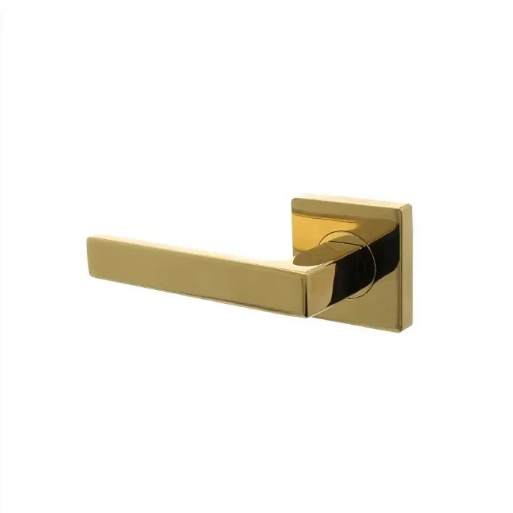 Intersteel enkele deurklink links Hera op vierkante rozet met nokken 55x55x10mm PVD messingkleur Gereduceerde Prijs