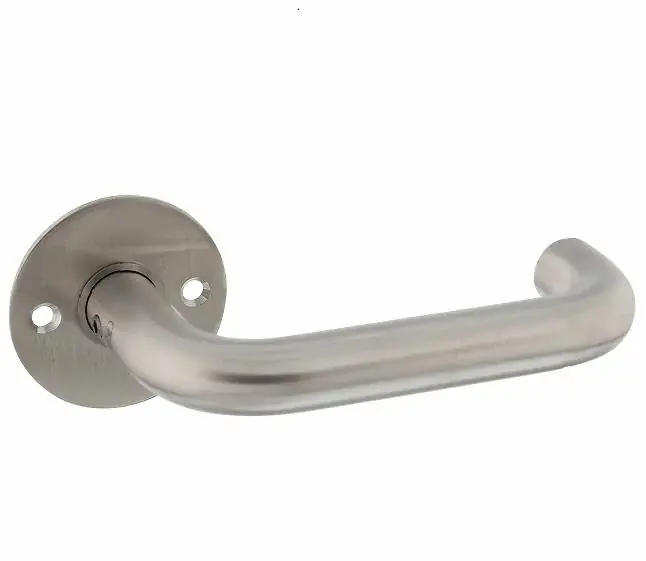P+E enkele deurklink U-model op ronde rozet 8mm stift rvs geborsteld Laatste Versie
