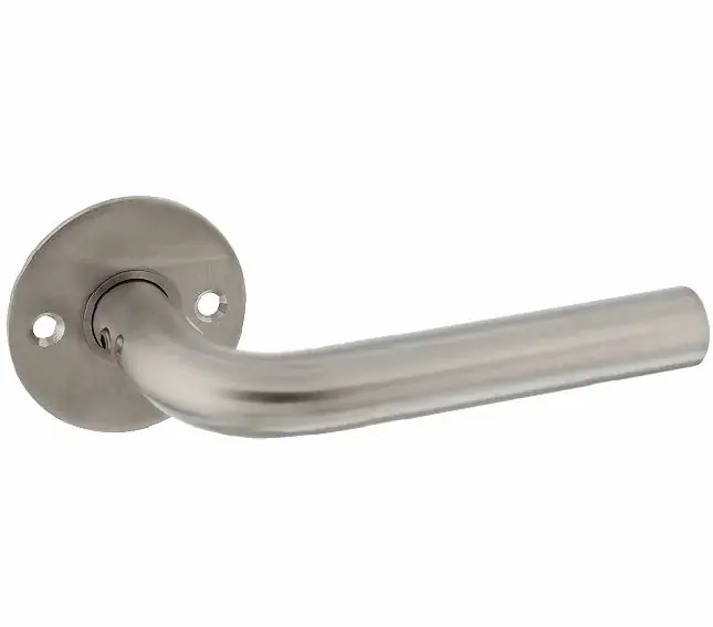 P+E enkele deurklink L-model op ronde rozet 8mm stift rvs geborsteld Beste Prijs