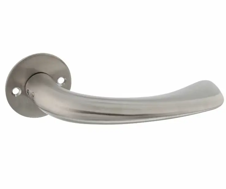 P+E enkele deurklink ‘Erick’ op ronde rozet 8mm stift rvs geborsteld Direct Verzonden