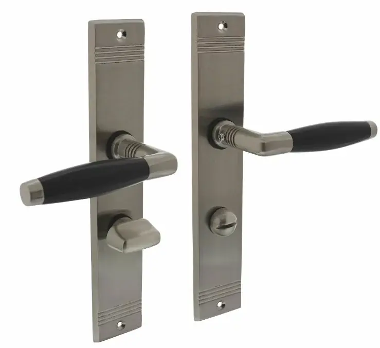 Goedkoop Intersteel deurklink Ton basic met schild WC63/8 mm rechthoekig met rillen 235x43mm nikkel mat/zwart