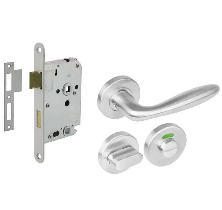 Nieuw Intersteel deurbeslag set WC-slot 63/8 mm wit + deurklink Jupiter en wc-sluiting rvs