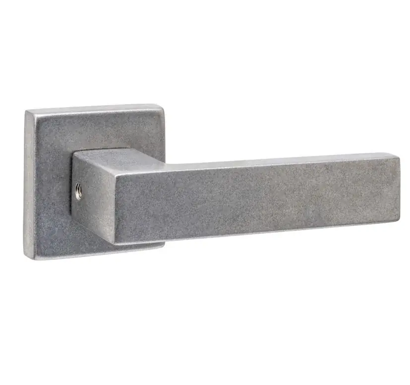 Intersteel set achterdeurbeslag vierkant deurklink Amsterdam met massieve rozetten rvs getrommeld Gereduceerde Prijs