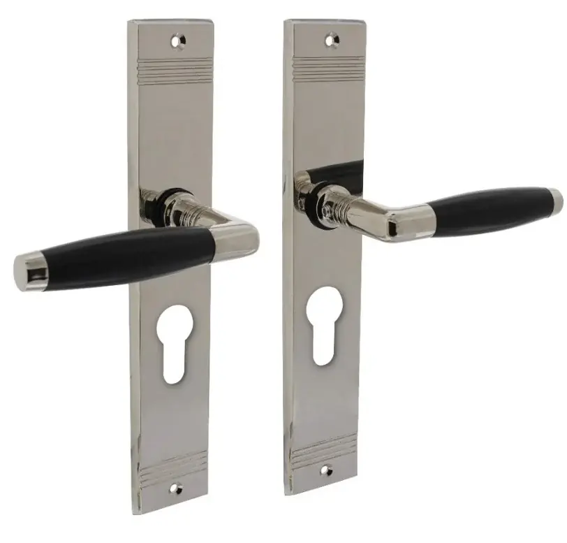 Must-Have Intersteel deurklink Ton basic met schild PC55 mm rechthoekig met rillen 235x43mm nikkel/zwart