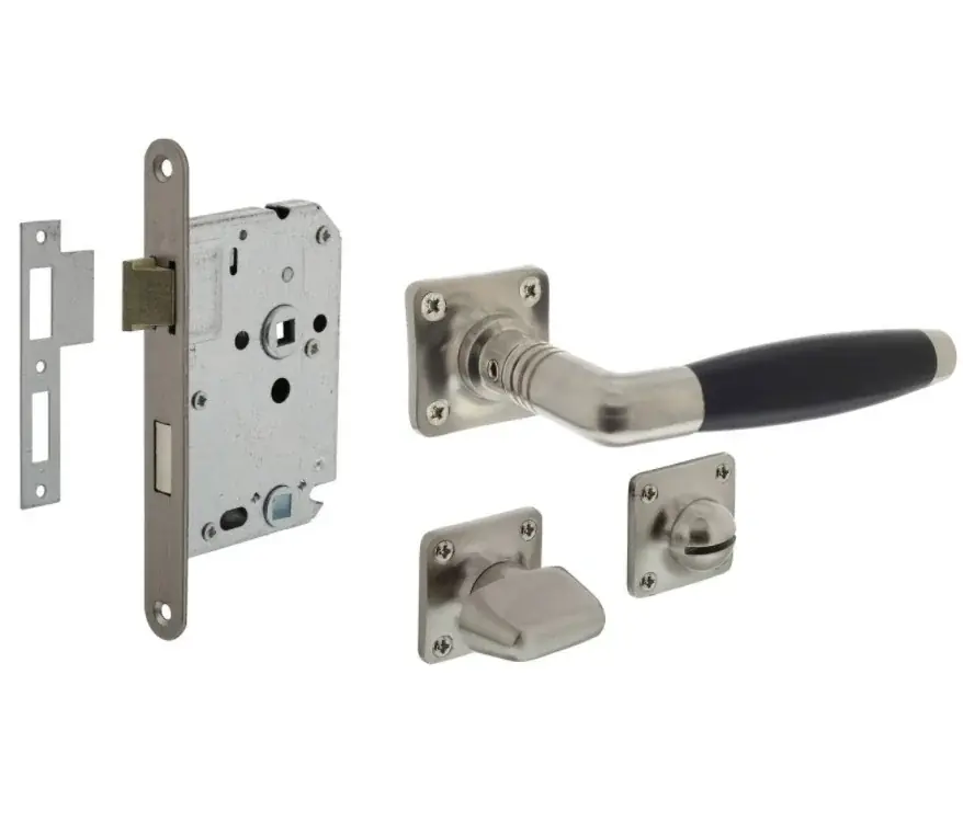 Beperkt Aanbod Intersteel deurbeslag set WC-slot 63/8 mm rvs + deurklink Ton basic en wc-sluiting nikkel mat